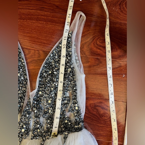 Gray Beaded V Neck Gown NWOT - Picture 8 of 12